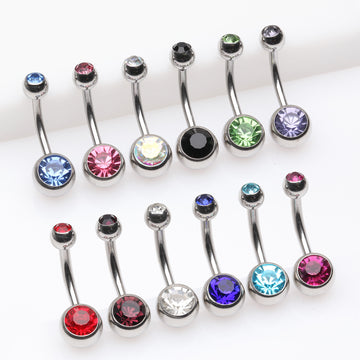 12 Pcs of Assorted Color Gem Ball Steel Belly Button Ring Package